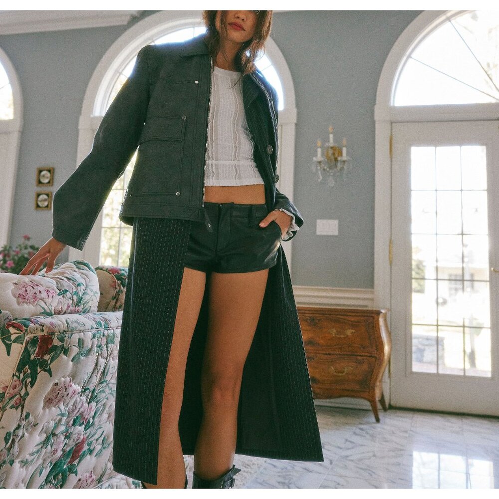 FREE PEOPLE Blair Vegan Leather Jacket / Charcoal Combo - Picture 8 of 9